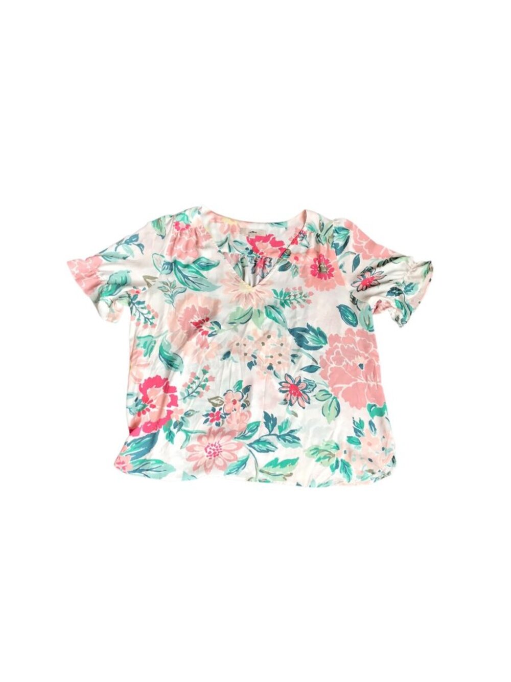 Loft White, Pink and Green Flower Patterned Blouse